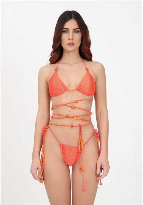 Orange women's bikini with laces and beads ME FUI | Beachwear | MF23-0001AR.