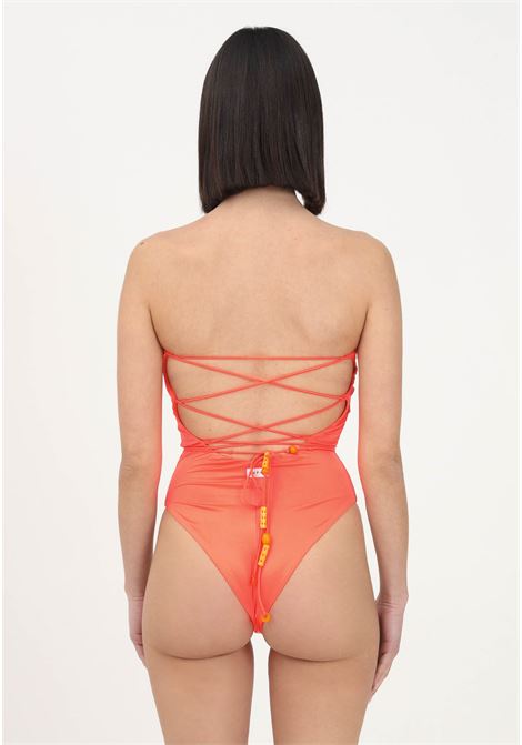 Costume intero arancione fluo da donna stringato sul retro con dettagli di perline ME FUI | Beachwear | MF23-0003AR.