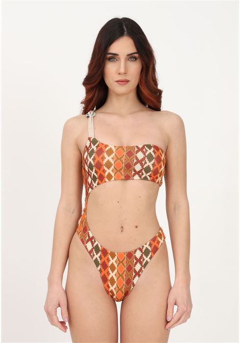 Printed lurex swimsuit with side porthole ME FUI | Beachwear | MF23-0332X1.