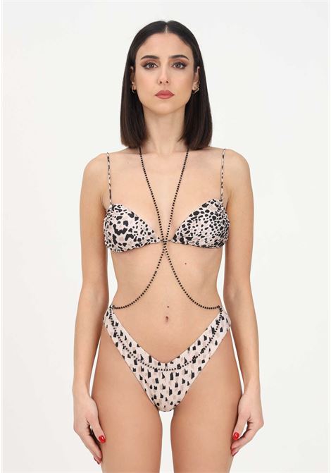 Beige women's bikini with animalier pattern and body chain ME FUI | Beachwear | MF23-0502X1.