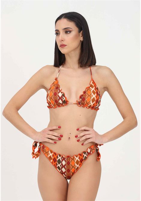 Orange women's bikini with abstract pattern and curls ME FUI | Beachwear | MF23-1520U.