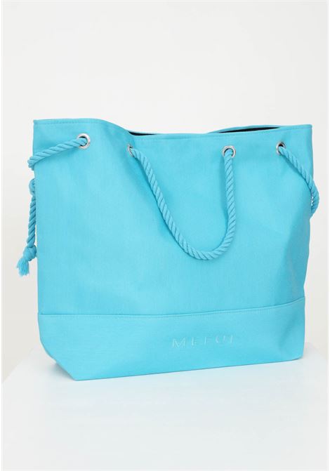 Women's light blue beach bag in solid color with logo embroidery ME FUI | Bag | MF23-A042U.