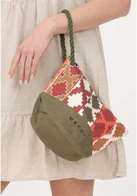 Green clutch bag for women with contrasting pattern and logo ME FUI | Bag | MF23-A086U.