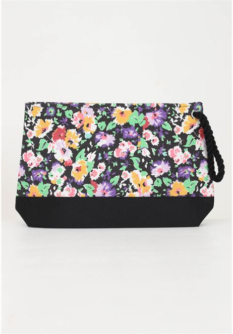 Women's black maxi clutch bag with floral pattern and logo ME FUI | Bag | MF23-A113U.
