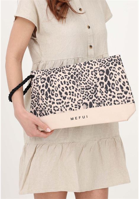 Beige maxi pochette for women with spotted pattern and logo ME FUI | Bag | MF23-A119U.