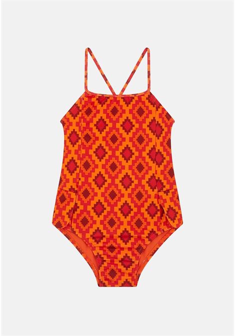 Orange one-piece swimsuit for newborn in patterned shiny lycra ME FUI | Beachwear | MJ23-0011X1.