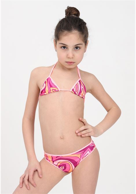 Pink girl bikini with abstract print of different colors ME FUI | Beachwear | MJ23-0200X2.