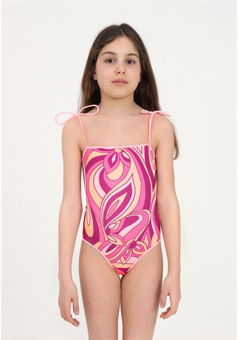 Pink girl's one-piece swimsuit with abstract pattern ME FUI | Beachwear | MJ23-0202X.