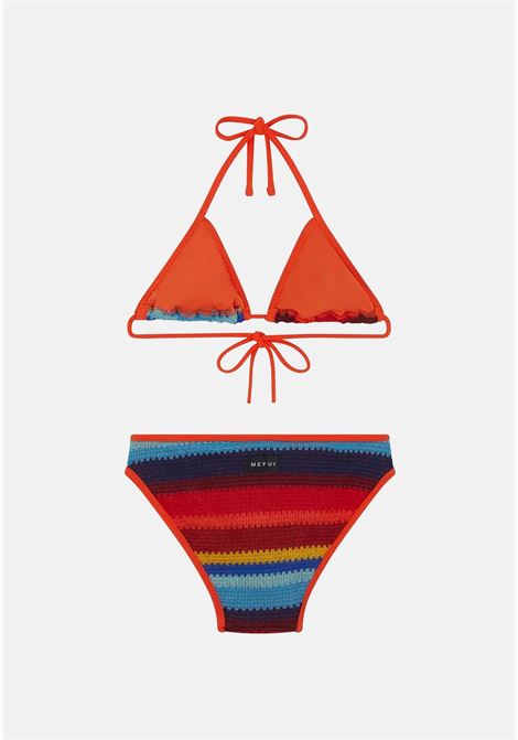 Bikini arancione da bambina in tessuto crochette a fantasia ME FUI | Beachwear | MJ23-0400U.