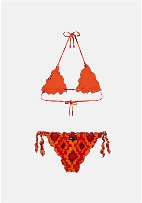 Bikini arancione da bambina con fantasia geometrica ME FUI | Beachwear | MJ23-1506U.