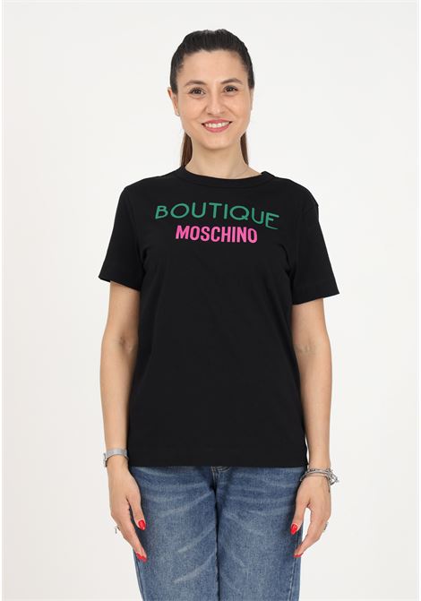 T-shirt casual nera da donna con stampa logo MOSCHINO BOUTIQUE | T-shirt | 07021151J2555