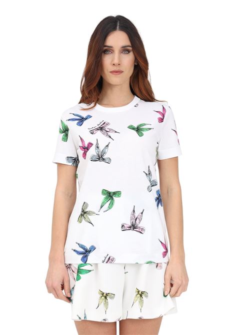 T-shirt casual bianca da donna con fantasia a fiocchetti di colori differenti MOSCHINO BOUTIQUE | T-shirt | 07031151A3001