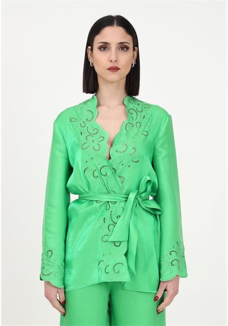 Laminated green women's cardigan worked on the edges MOSCHINO BOUTIQUE | Cardigan | A022508260395