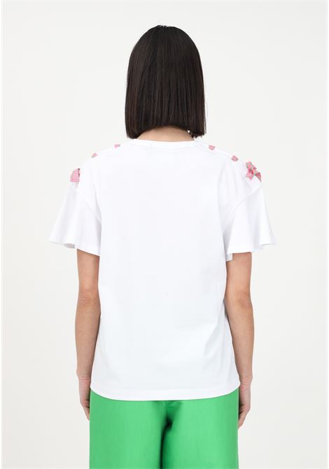 T-shirt casual bianca da donna con stampa logo lettering e dettaglio nastri MOSCHINO BOUTIQUE | T-shirt | A070108501001