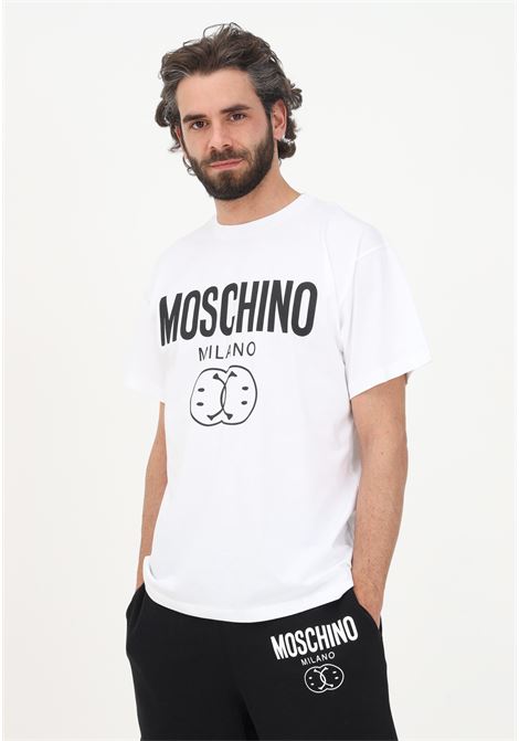 White casual t-shirt for men with maxi logo print MOSCHINO | T-shirt | 07102041A1001