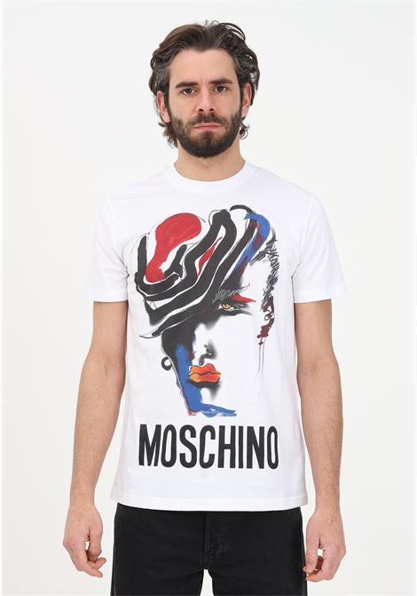 Men's white casual t-shirt with front print MOSCHINO | T-shirt | 07230241A1001