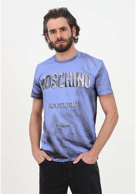 Men's light blue casual t-shirt with front print MOSCHINO | T-shirt | 07310240A2283