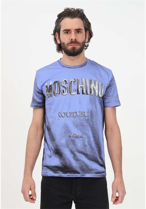 Men's light blue casual t-shirt with front print MOSCHINO | T-shirt | 07310240A2283