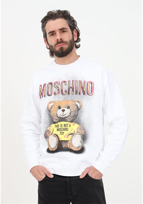 White crewneck sweatshirt for men with maxi print MOSCHINO | 17320228A1001