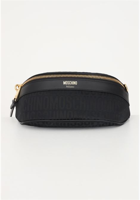 Black pouch for men and women with tone-on-tone all-over lettering logo MOSCHINO | Bag | 77018268A1555