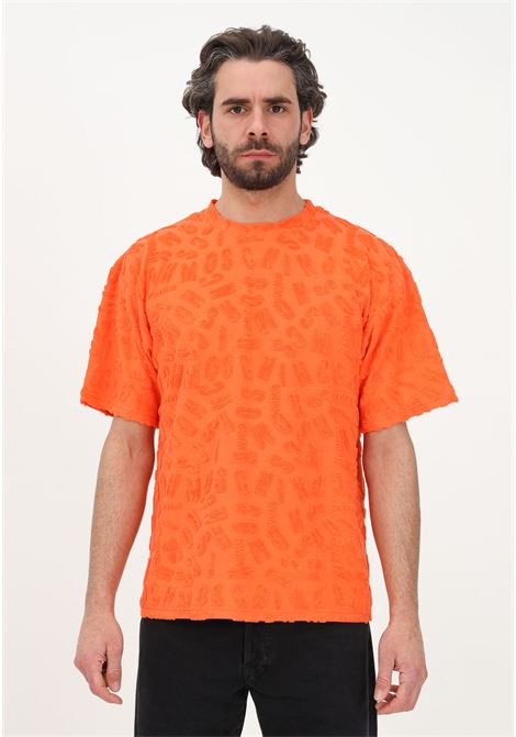 T-shirt casual arancione da uomo con logo in tessuto spugnoso MOSCHINO | T-shirt | A070394220035