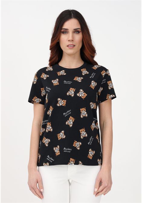 Black casual T-shirt for women with teddy bears and logo pattern MOSCHINO | T-shirt | A070444171555