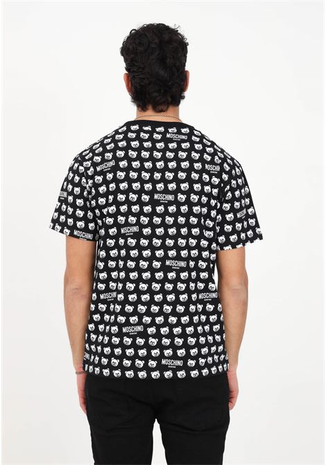 T-shirt casual nera da uomo con stampa orsetti e logo all-over MOSCHINO | T-shirt | A070894201555