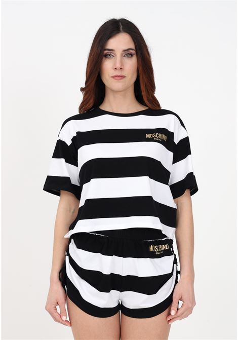 Women's casual striped T-shirt with logo print MOSCHINO | T-shirt | A071894341555