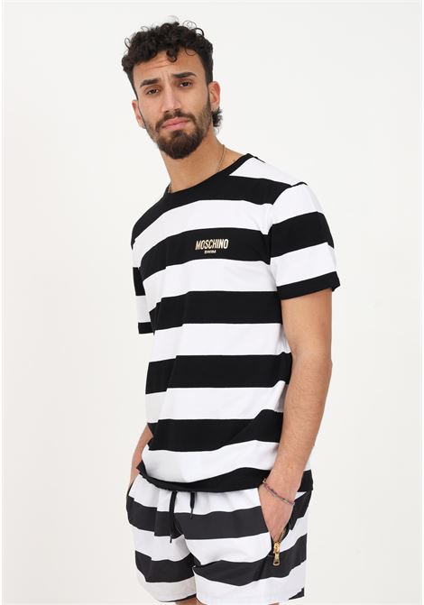 T-shirt casual a righe da uomo con stampa logo al petto MOSCHINO | T-shirt | A072094341555