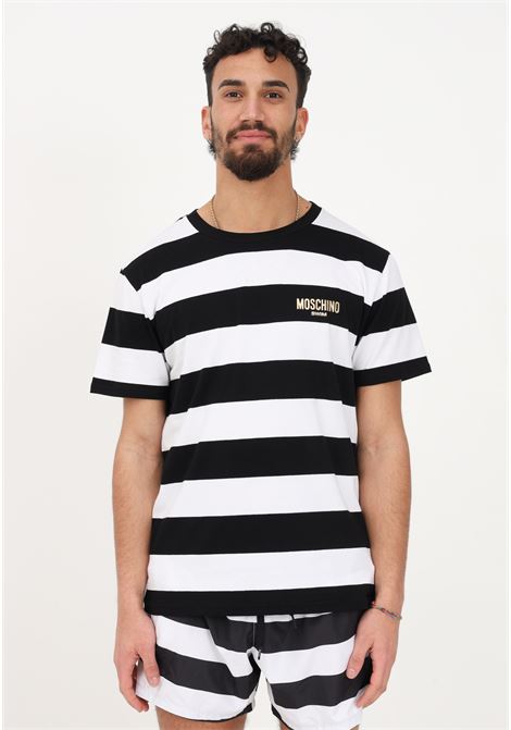 Casual striped men's T-shirt with chest logo print MOSCHINO | T-shirt | A072094341555