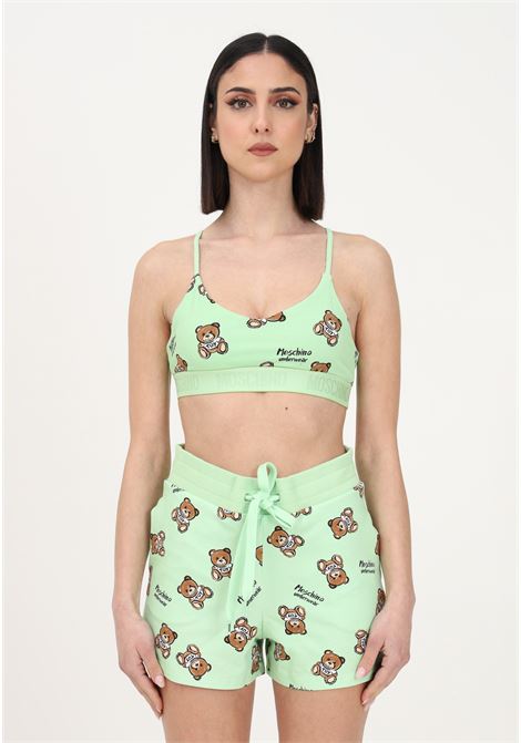 Green casual top for women with teddy bear pattern and logo band MOSCHINO | Top | A080644171449