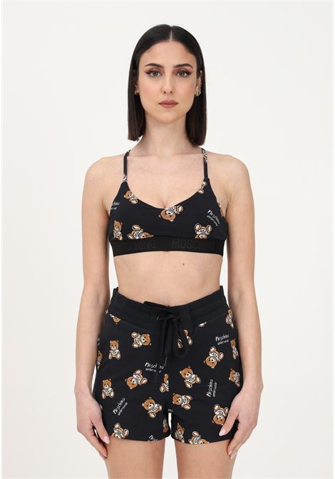 Black casual top for women with teddy bear pattern and logo band MOSCHINO | Top | A080644171555