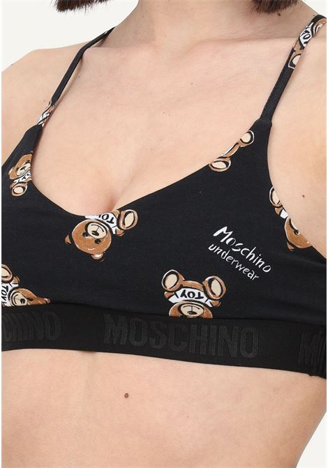 Black casual top for women with teddy bear pattern and logo band MOSCHINO | Top | A080644171555