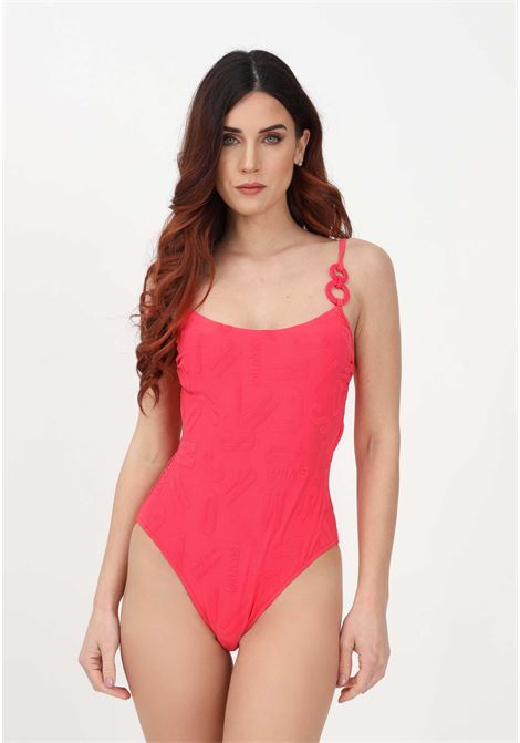Fuchsia one-piece swimsuit for women with embossed lettering logo MOSCHINO | Beachwear | A491094050213