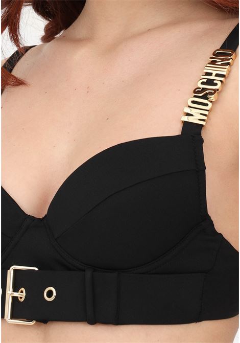 Women's black beach top with buckle and logo MOSCHINO | Beachwear | A578295030555