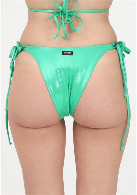 Green satin women's bikini bottom with double side lace MOSCHINO | Beachwear | A591994250396