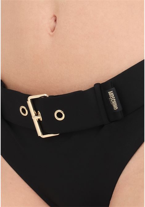 Women's black high-waisted beach briefs with belt MOSCHINO | Beachwear | A598295030555