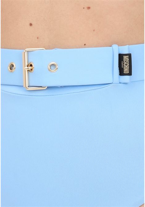 Women's light blue high-waisted beach briefs with belt MOSCHINO | Beachwear | A598395030305