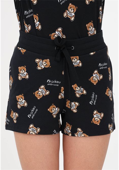 Black casual shorts for women with teddy bear print and all over logo MOSCHINO | Shorts | A680244161555