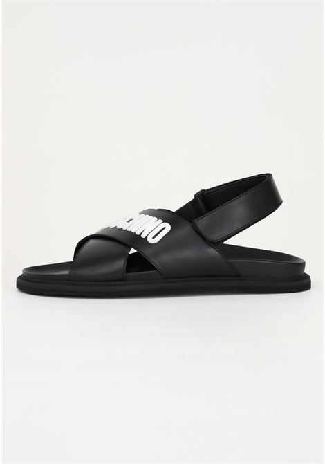 Black sandals for men with crossed bands and logo MOSCHINO | Sandals | MB16203G0GGA0000