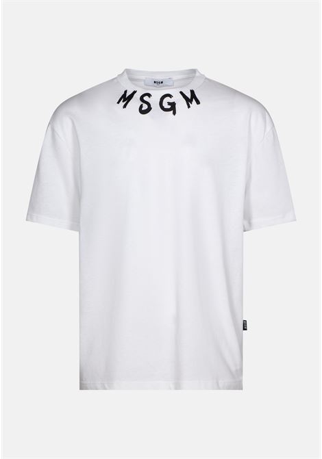 T-shirt casual bianca da bambino con stampa logo al collo MSGM | T-shirt | MS029318001