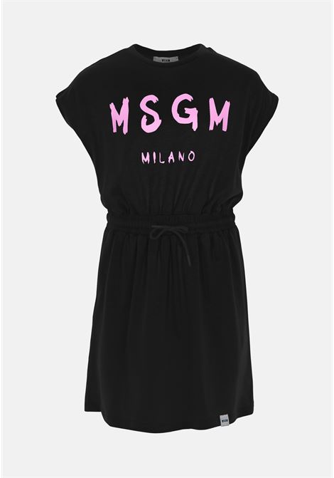 Short black girl dress with logo print MSGM | MS029327110-08