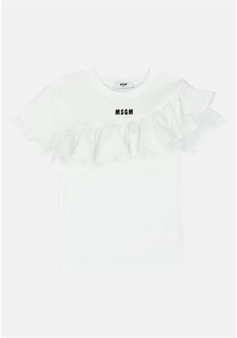 T-shirt casual bianca da bambina con rocuhe e logo MSGM | T-shirt | MS029399001
