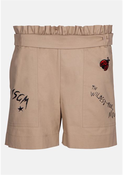Casual beige shorts for girls with prints on the front and back MSGM | Shorts | MS029400015