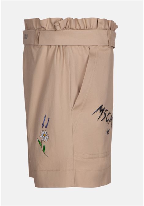 Casual beige shorts for girls with prints on the front and back MSGM | Shorts | MS029400015