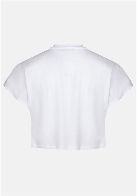 Casual white crop t-shirt for girls with logo print MSGM | T-shirt | MS029446001