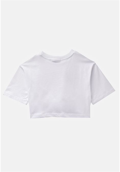 Casual white t-shirt for girls with knotting effect and beaded embroidered logo MSGM | T-shirt | MS029455001