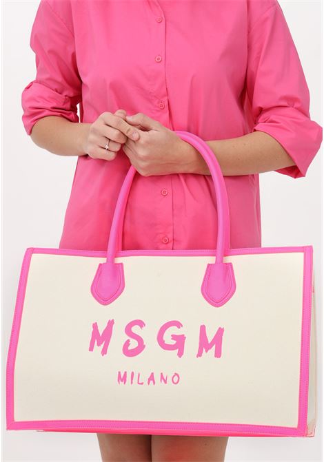 Borsa mare beige da donna con stampa logo MSGM | Borse | MS029496012-02