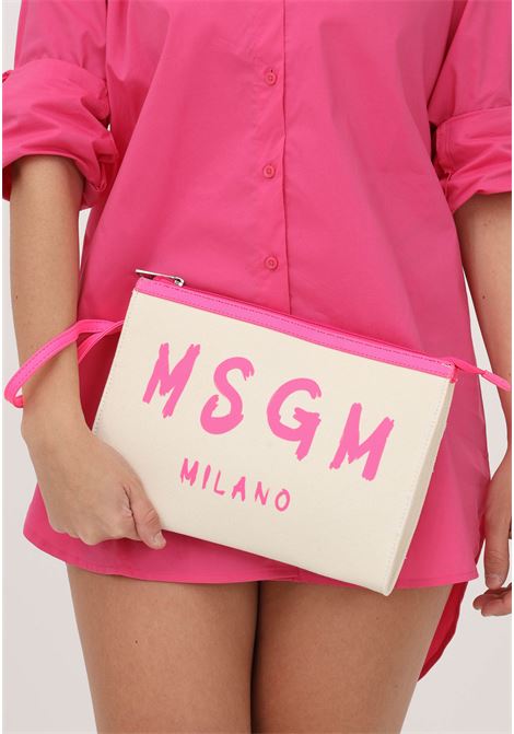 Pochette beige da donna con stampa logo MSGM | Borse | MS029497012-02