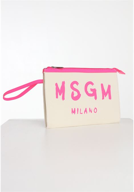 Pochette beige da donna con stampa logo MSGM | Borse | MS029497012-02